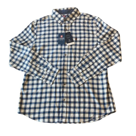 Chaps Seacoast Wash Button Down Plaid Shirt Men's Large L Dark Denim NWT - Picture 1 of 8